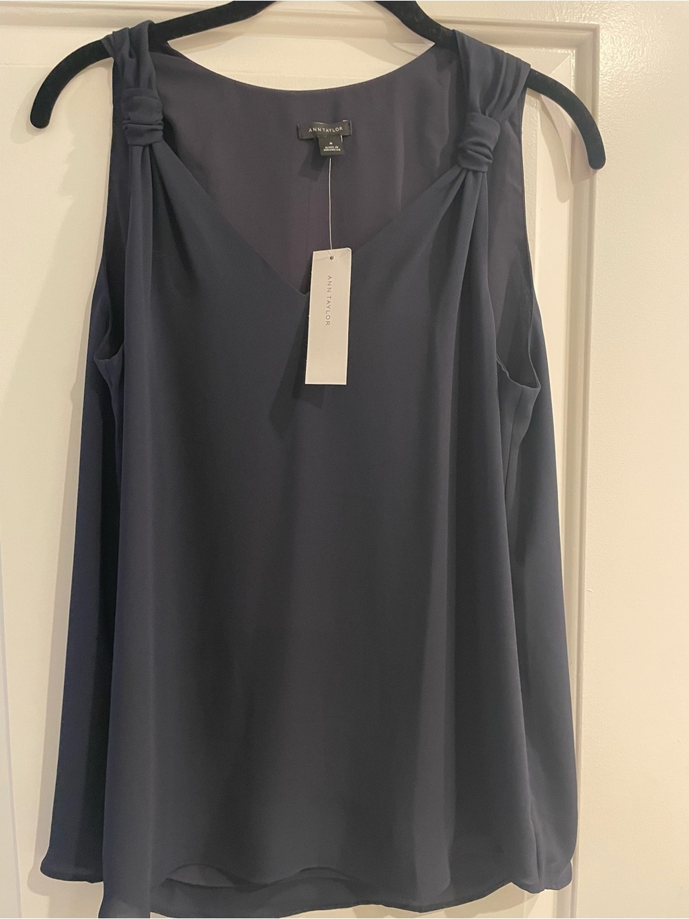 NWT Ann Taylor Navy Blue Knot-Shoulder V-Neck